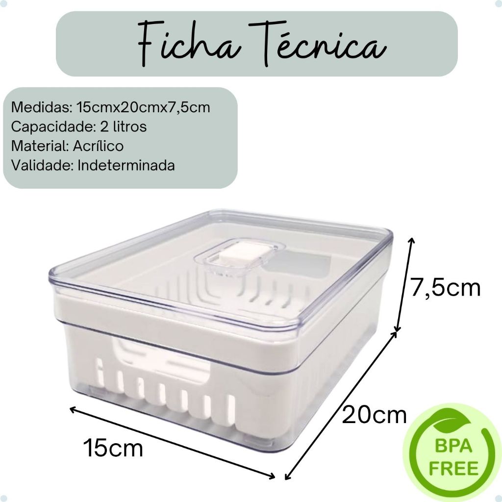 Kits Organizadores De Geladeira Clear Com Tampa E Cesto Drenagem — imagen 8