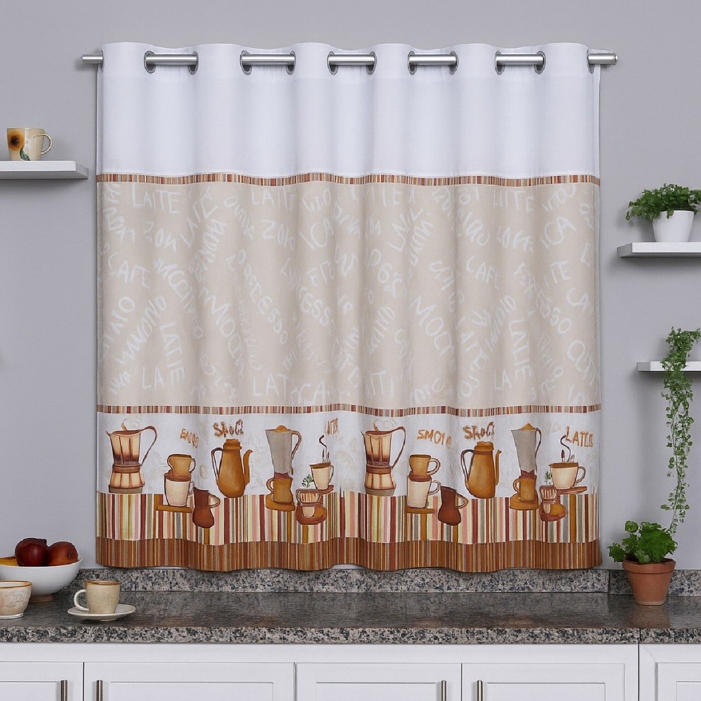 Cortina Oxford Para Cozinha Janela Vitrô 2,00x1,40 Estampada Lisa Com Forro Poliéster Lavável Moderna — imagen 2