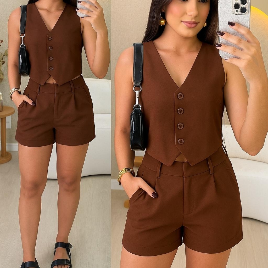 CONJUNTO FEMININO SHORT E COLETE  SOCIAL EN ALFAIATARIA  LOOK LEVE e  ESTILOSO — imagen 5
