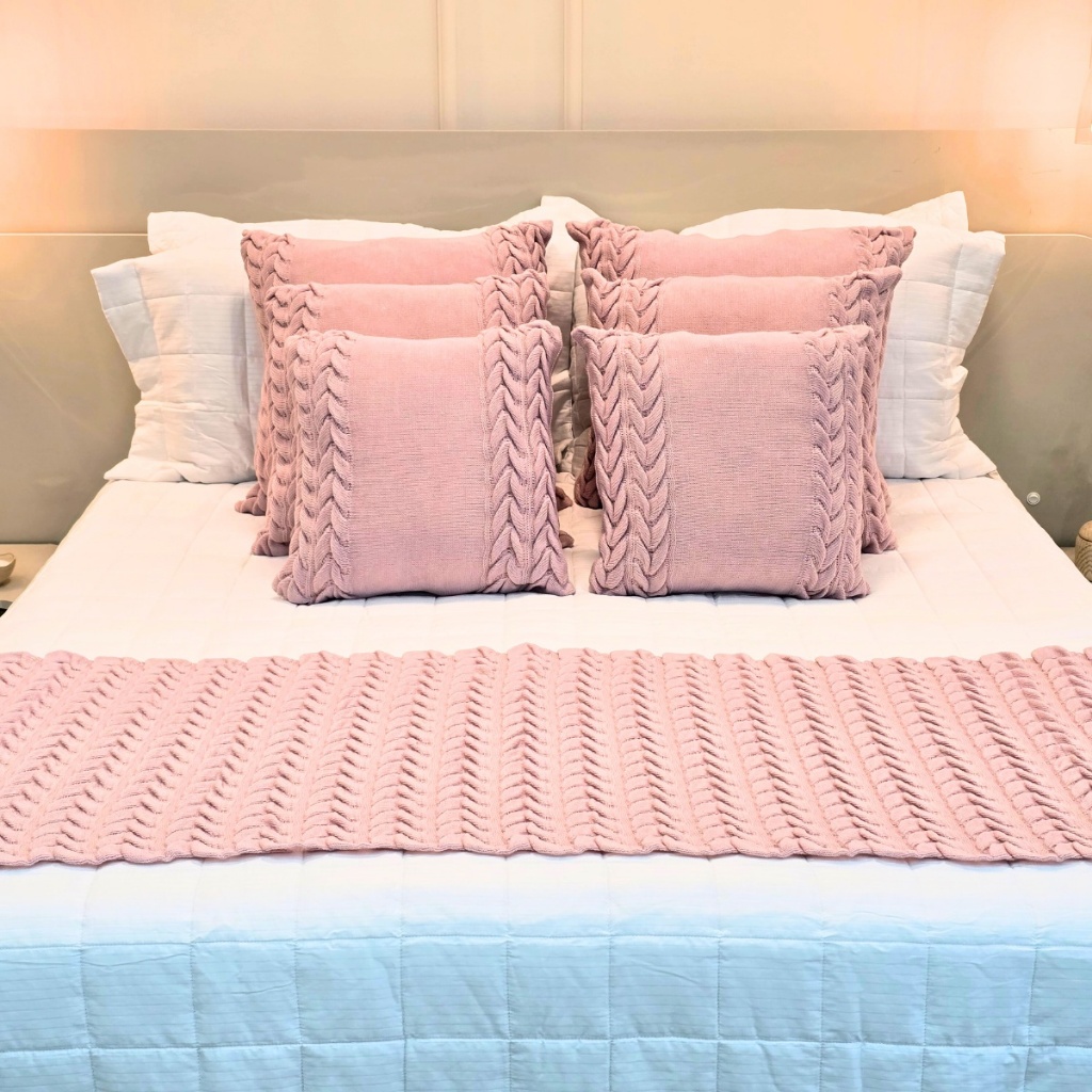 Kit Peseira Manta Tricot Sofá Cama Casal Queen King Aconchego Home Decor + 2 Capas Almofadas — imagen 5