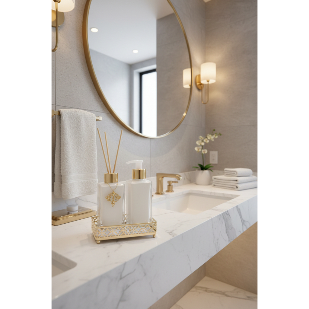 Kit Lavabo Luxo Banheiro Vidro Difusor + Saboneteira 150ml / 250ml com Bandeja de Metal — imagen 8