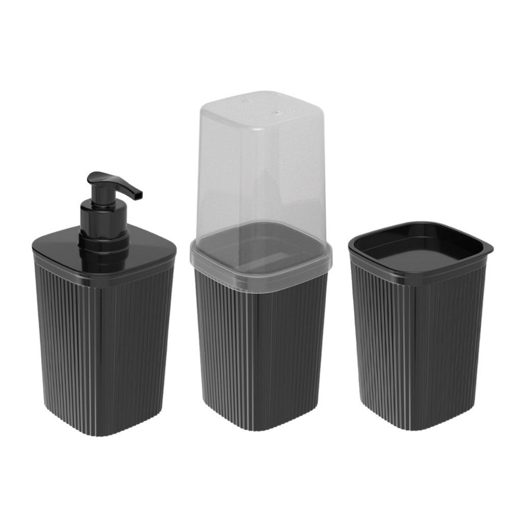 Kit Pia de Banheiro 3 Peças Dispenser Sabonete Líquido Porta Escova de Dente Porta Algodão Cotonete — imagen 7
