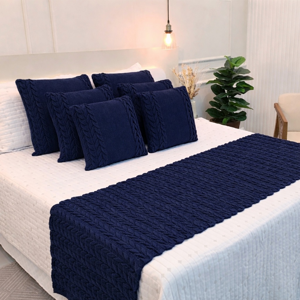 Kit Peseira Manta Tricot Sofá Cama Casal Queen King Aconchego Home Decor + 2 Capas Almofadas — imagen 7