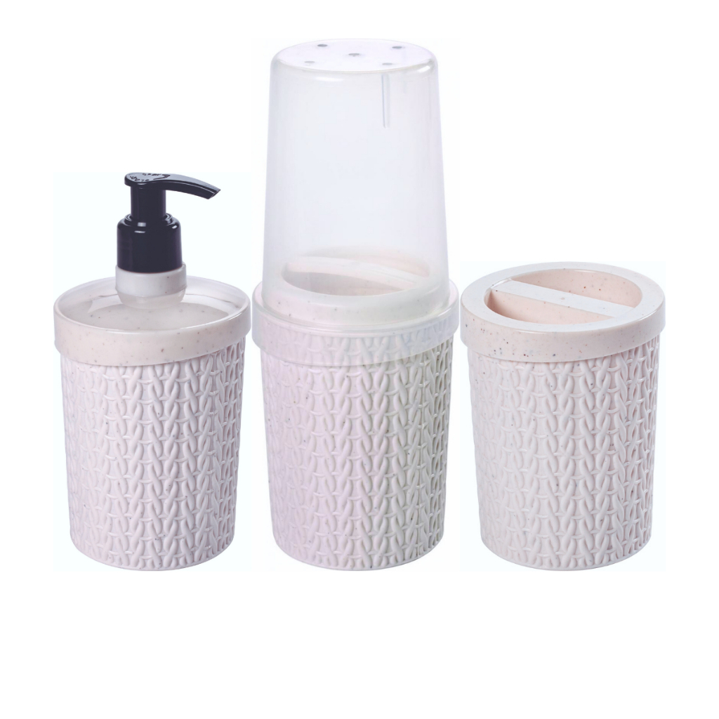 Kit Pia de Banheiro 3 Peças Dispenser Sabonete Líquido Porta Escova de Dente Porta Algodão Cotonete — imagen 8