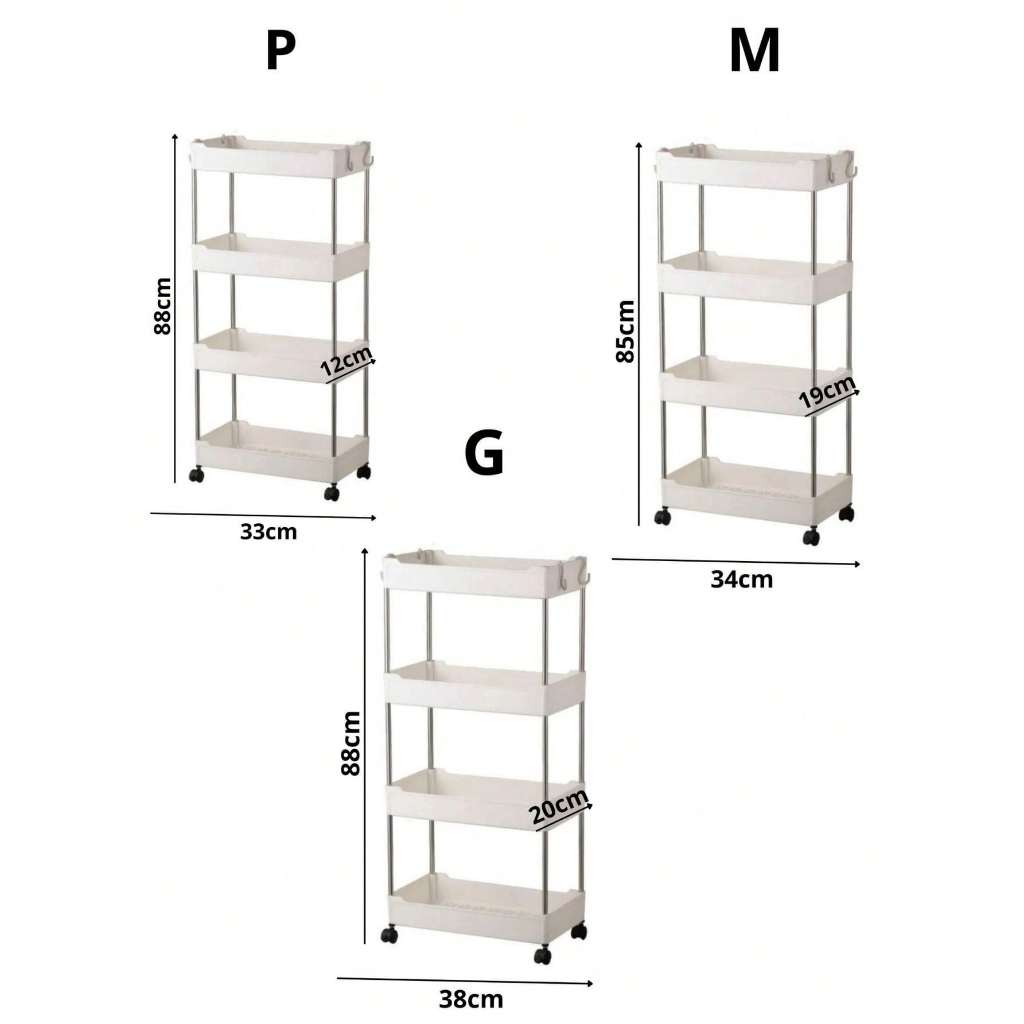 Armário Carrinho Organizador Multiuso Com 4 Camadas Com Rodinhas Cozinha Banheiro P M G ou Kit 3 — imagen 3