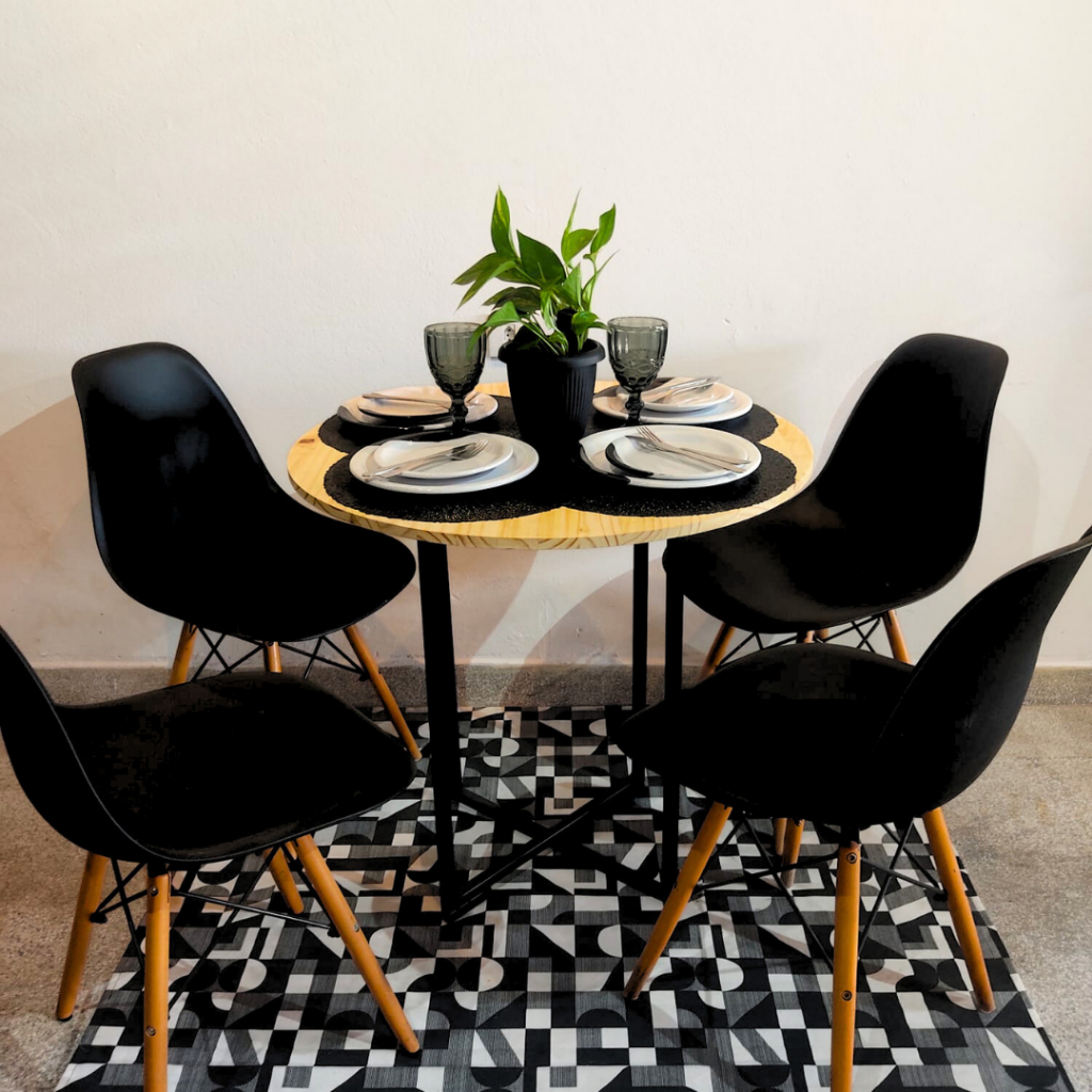 Mesa De Jantar REDONDA Para 4 lugares Cadeiras Estilo Industrial