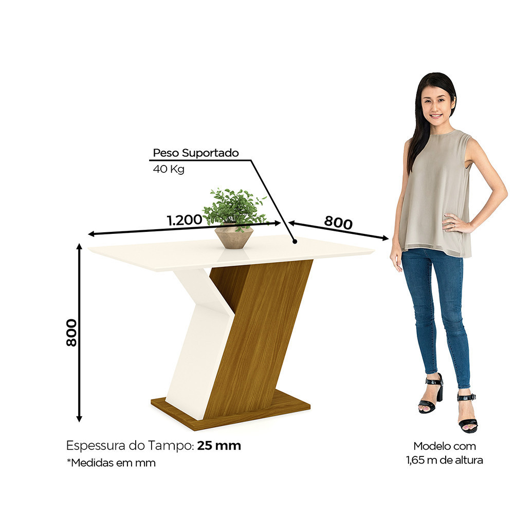 Conjunto Sala de Jantar Mesa 120 Cm Tampo MDF 4 Cadeiras Lupita Casa 812 — imagen 3