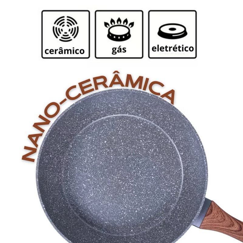 Frigideira Antiaderente Não Usa Óleo Cerâmica Vanilla Cream Grafite Fundo Triplo Premium Indução — imagen 6