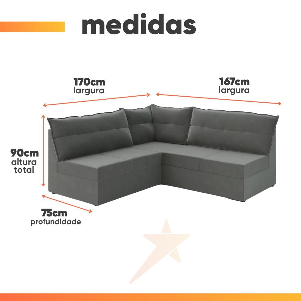 Sofá de Canto 5 Lugares Renaut Suede Cinza Mamflex — imagen 3