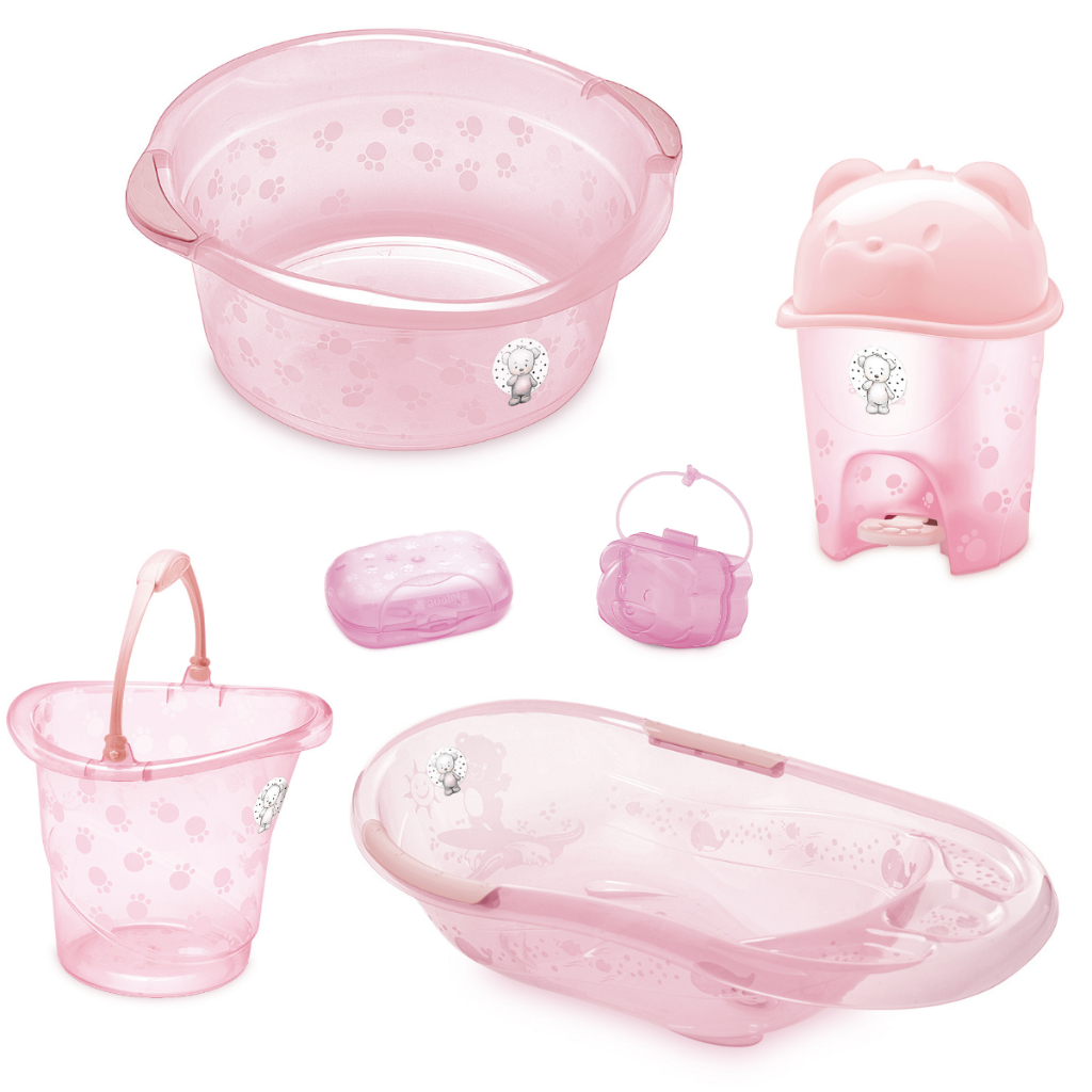 KIT BANHEIRA DE BEBÊ DECORADA LUDICA PLASUTIL + KIT HIGIENE URSO 5 PEÇAS + BACIA LIXEIRA BALDE SABONETEIRA PORTA CHUPETA — imagen 4
