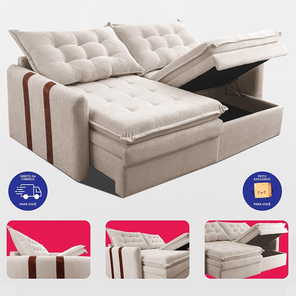 Sofá Baú Sem Caixa Retrátil 1,60m SoftGel Petit Boucle Bege Claro Cama inBox — imagen 7