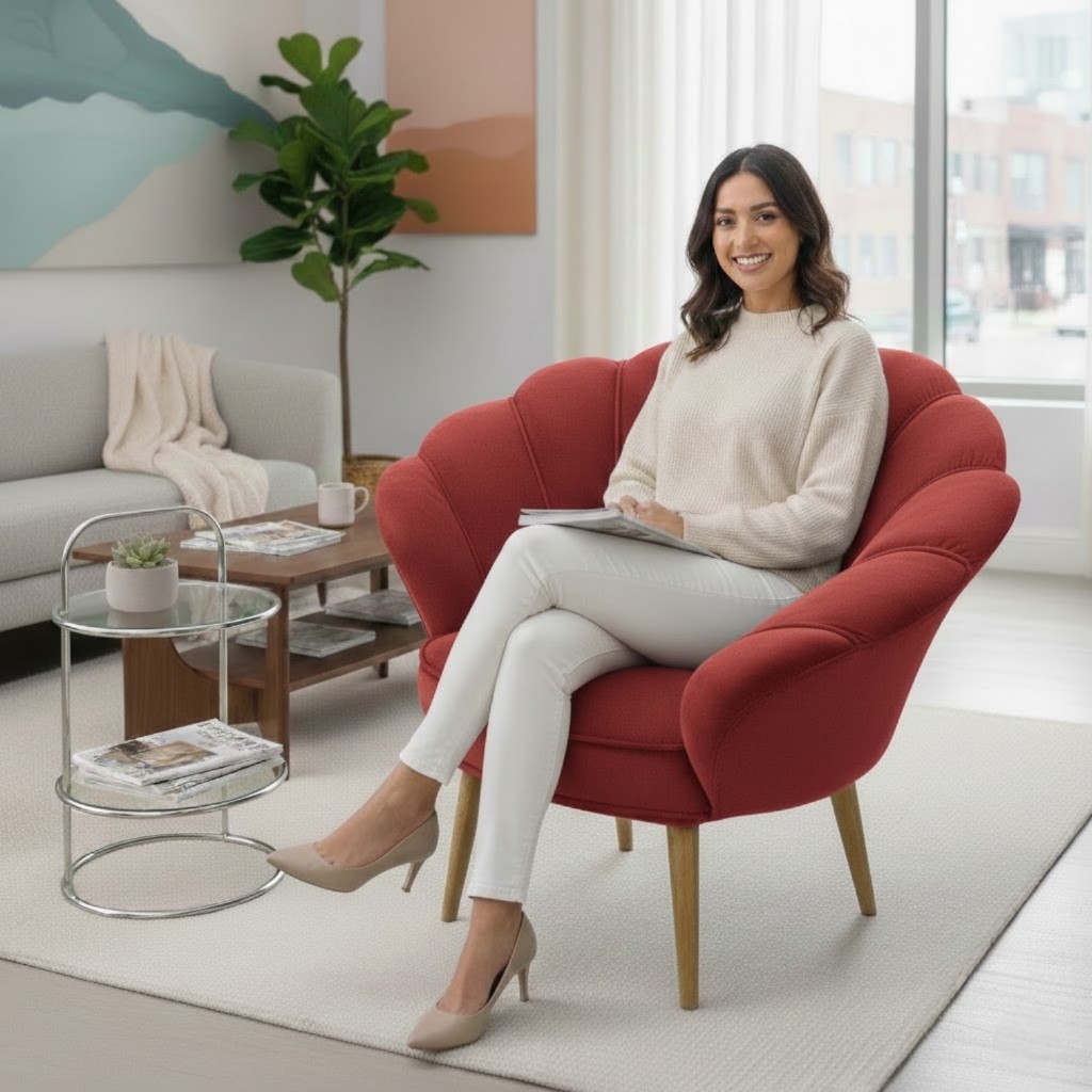 Poltrona Decorativa Pétala luxo Tecido Veludo Pés Palito Sala, quarto e recepção. — imagen 3