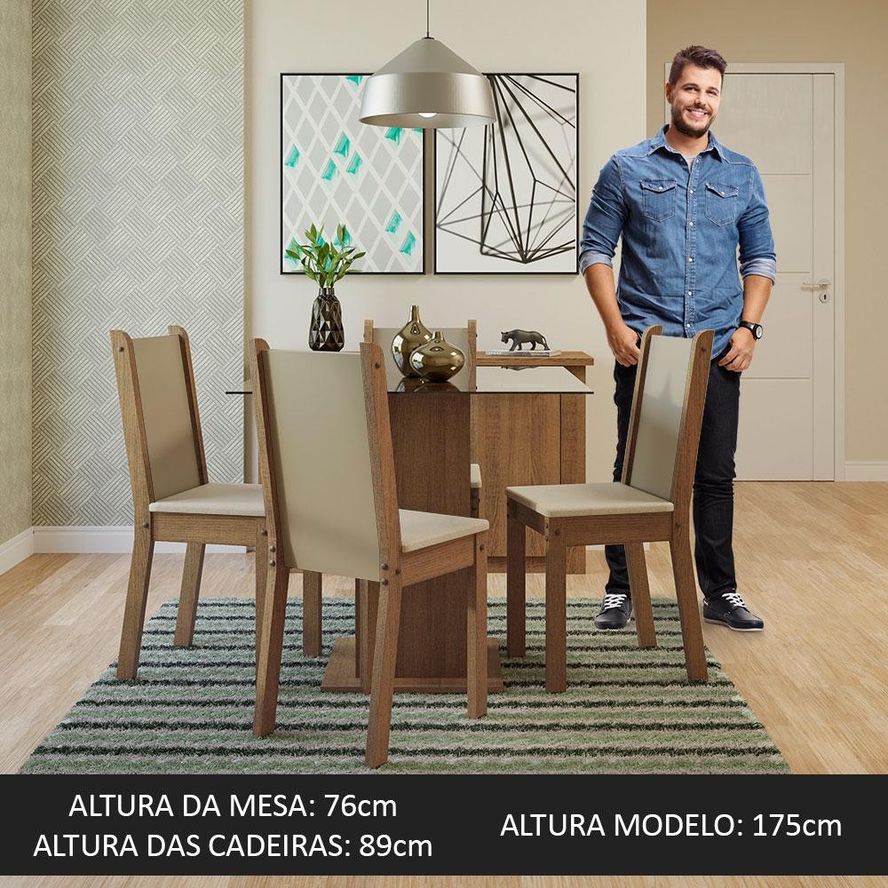Conjunto Sala de Jantar Madesa Aline Mesa Tampo de Vidro 4 Cadeiras — imagen 4