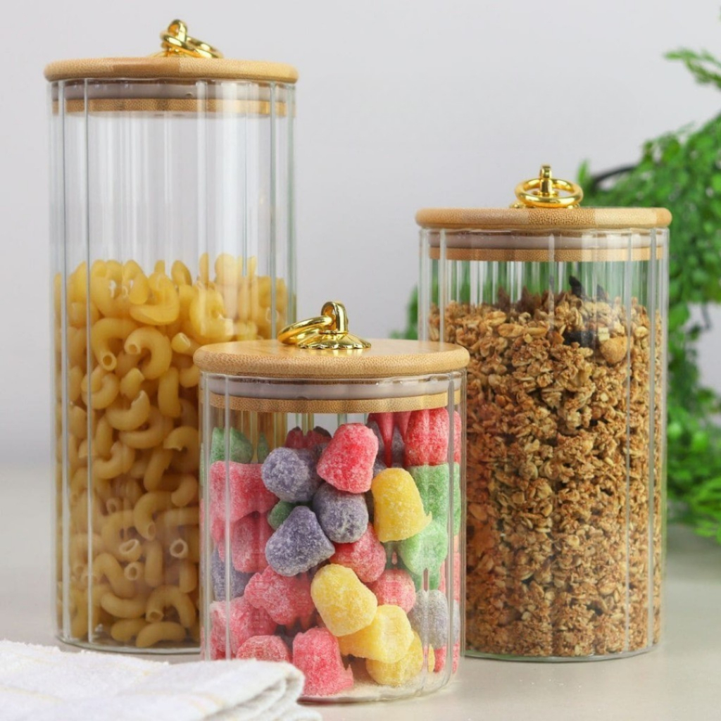 Pote de Vidro com Tampa de Bambu Hermético MODELOS DIVERSOS Porta Temperos Cozinha — imagen 4