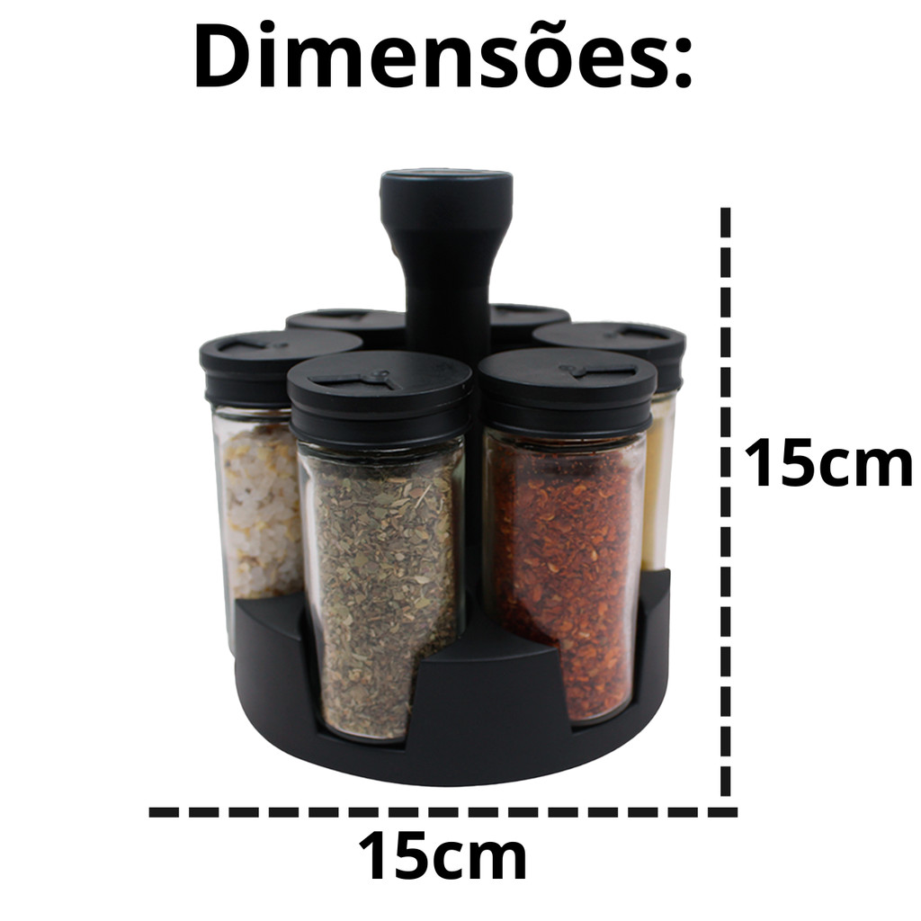 Porta Temperos Condimentos Giratório 6 e 9 Potes Vidro 90G com Tampa Dosadora + Etiquetas Adesivas — imagen 7