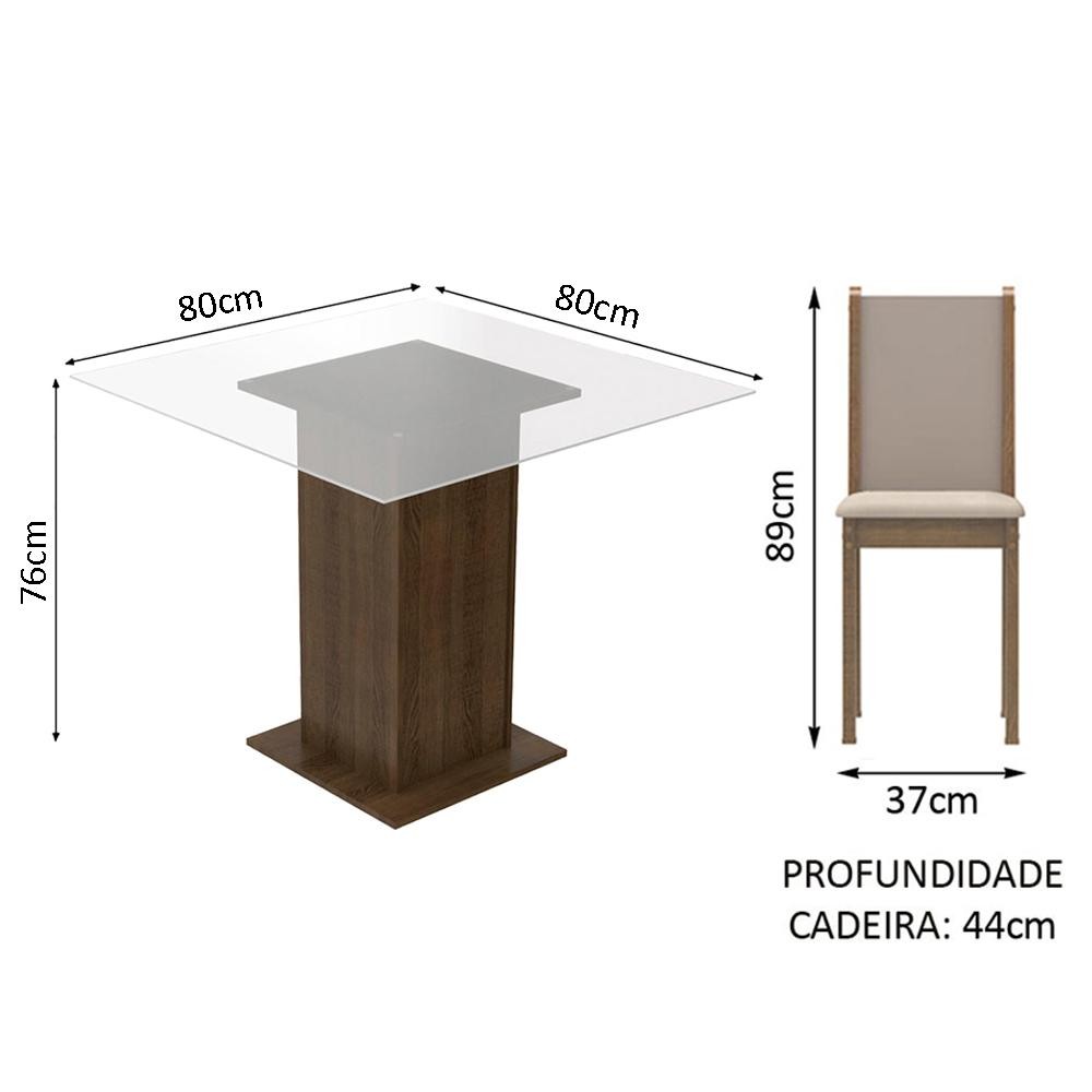 Conjunto Sala de Jantar Madesa Aline Mesa Tampo de Vidro 4 Cadeiras — imagen 3