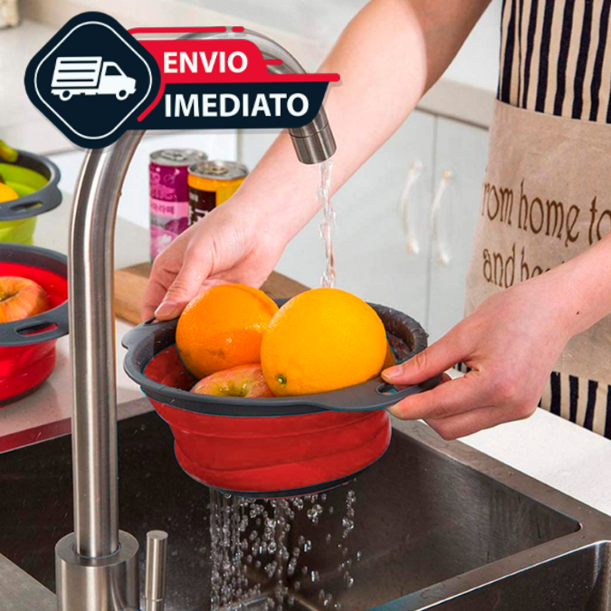 Escorredor Redondo Retrátil Dobrável Silicone Multiuso Verduras Frutas Arroz Macarrão Casa — imagen 5