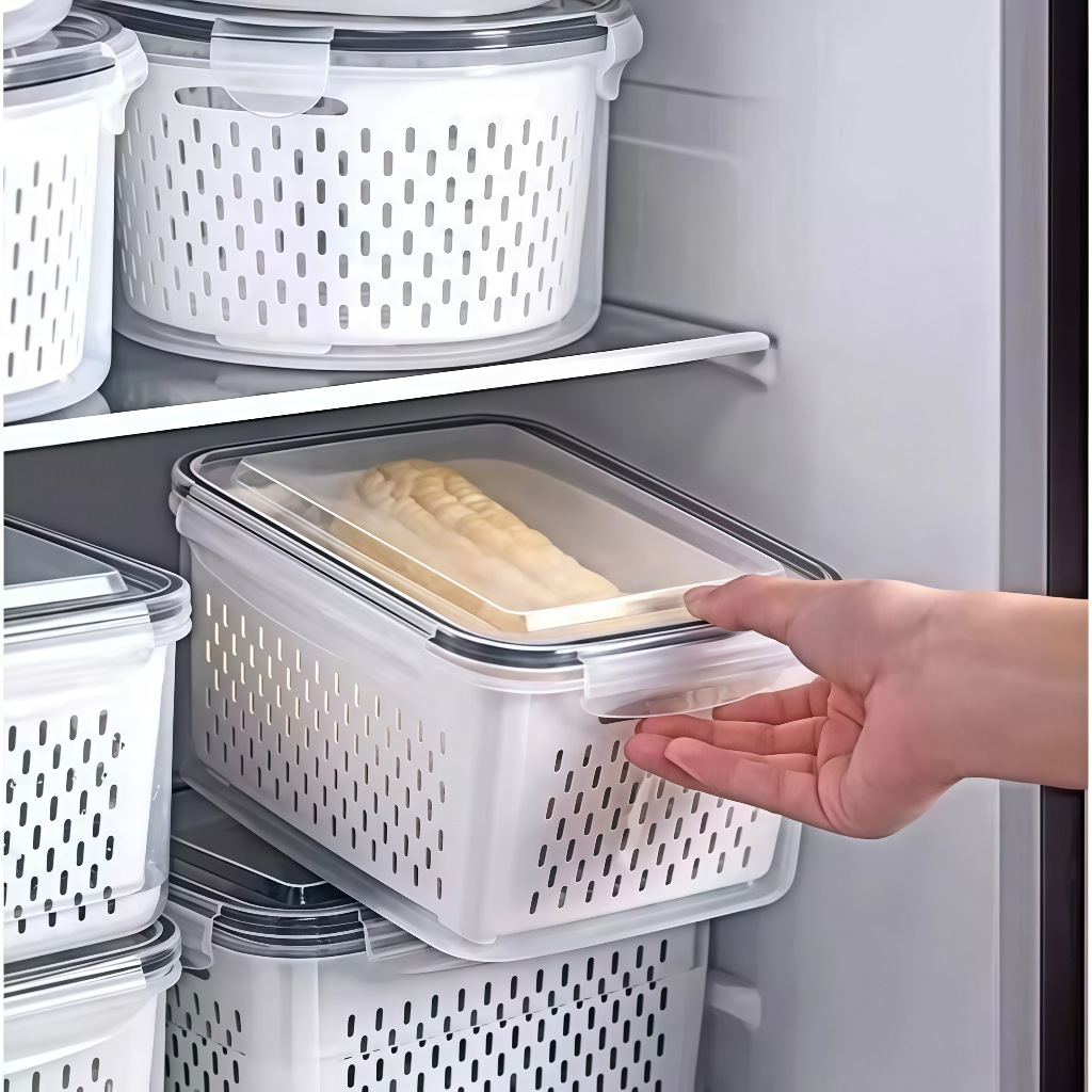 Kit 3 Potes Organizadores Geladeira Para Alimentos Vegetais Fruta Cozinha Moderna Uso Microonda — imagen 4