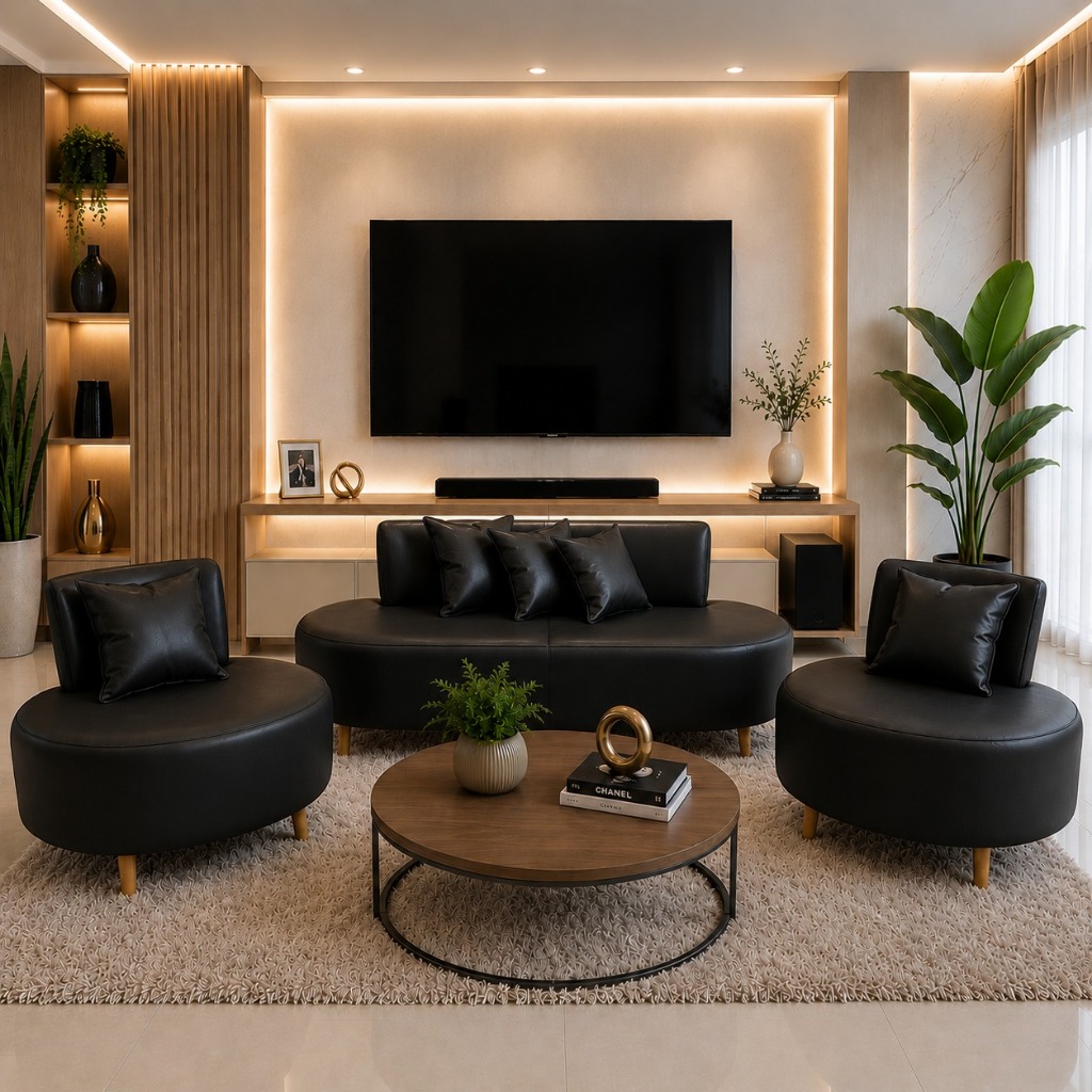Kit Sofá 03 Lugares + 02 Poltrona De Corino Para Recepçao Sala De Televisão Visammer — imagen 2