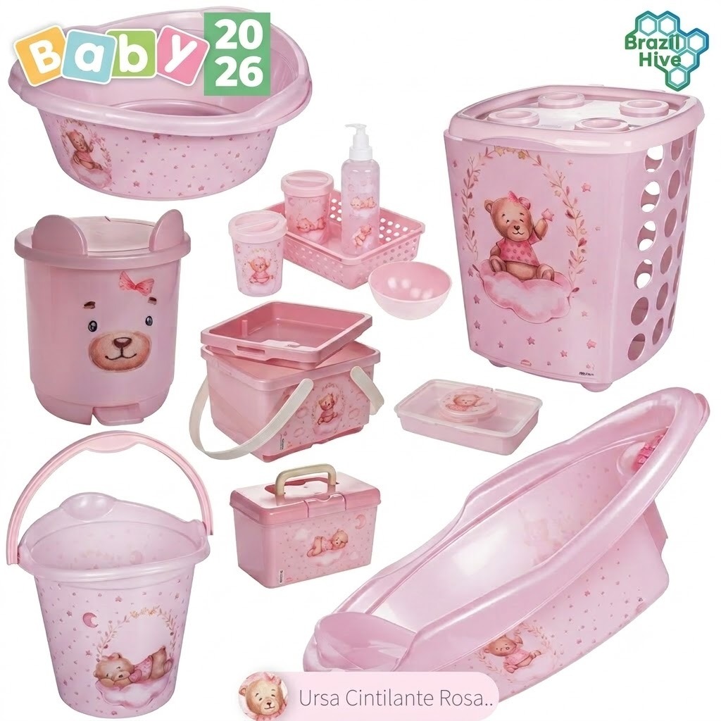 KIT BEBÊ CESTO INFANTIL BANHEIRA BACIA BALDE LIXEIRA KIT TROCADOR KIT HIGIENE PLASÚTIL LUXO — imagen 5