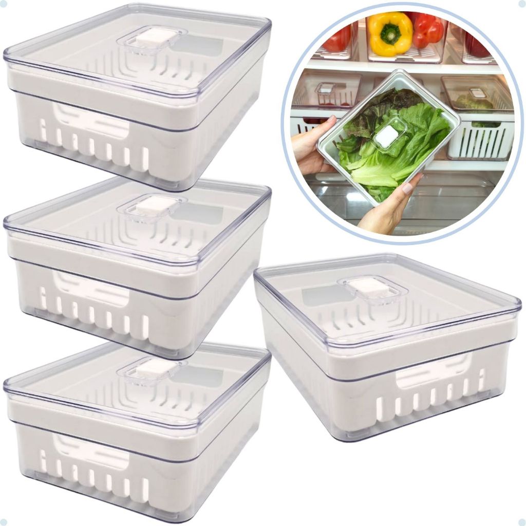 Kits Organizadores De Geladeira Clear Com Tampa E Cesto Drenagem — imagen 4