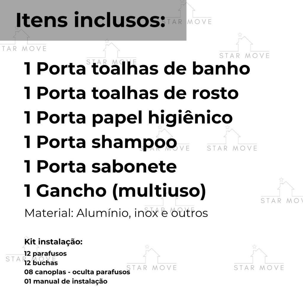 Kit Acessórios Para Banheiro Lavabo 6 Peças Toalheiro Inox Premium Suporte Parede Luxo Preto Cromado — imagen 6