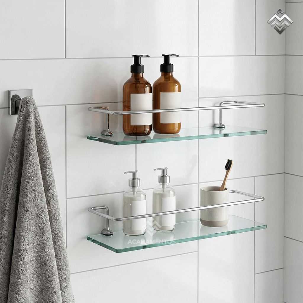 Kit 2 Porta Shampoo Suporte de Banheiro Reto Vidro Temperado 30cm Prateleira Organizador — imagen 6