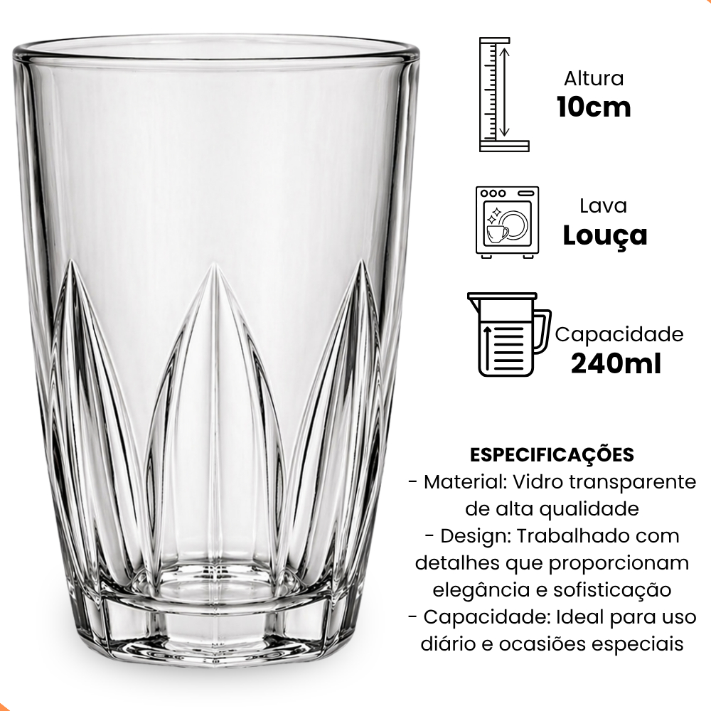 Jogo De Copos Em Vidro Kit 6 Peças Cozinha Água Suco — imagen 8
