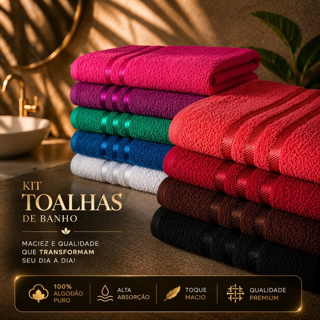 Kit 4 Toalhas - Banho Felpudas Ultra Macias 100% Algodão Puro 1,30x65cm Conforto e Qualidade — imagen 6
