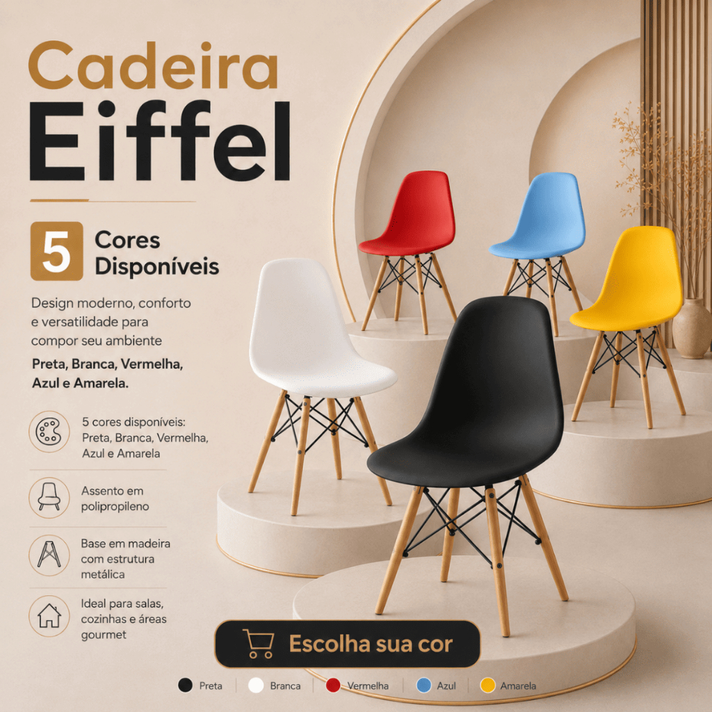 Kit 4 Cadeiras Eiffel Eames Moderna Pés de Madeira Sala Jantar Cozinha Escritório Várias Cores — imagen 7