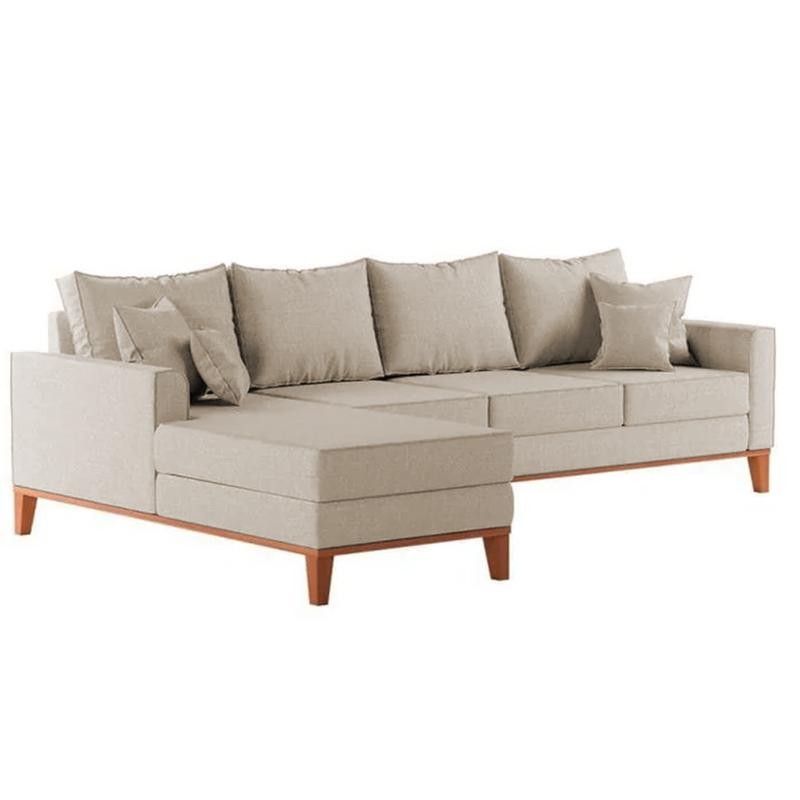 Sofá 4 Lugares Beny com Chaise Esquerdo Linho Bege — imagen 4