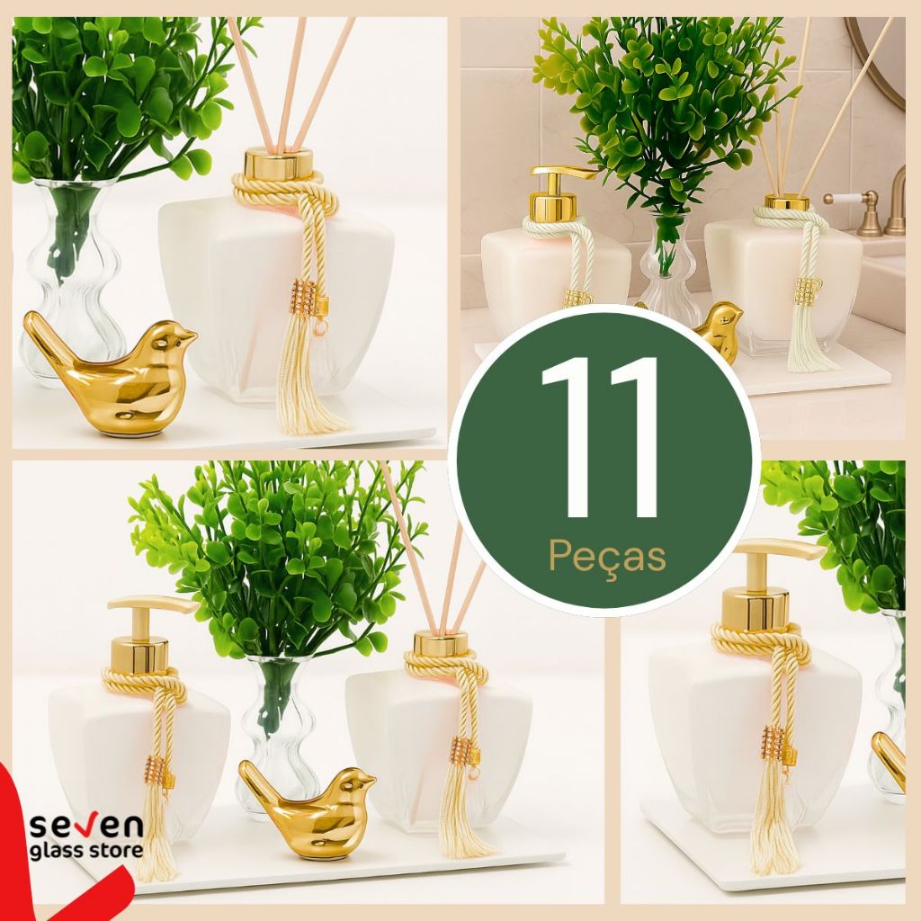 Kit Banheiro Vidro Estrela Degrade Branco Porta Sabonete Liquido e Difusor C/ Bandeja Luxo — imagen 4