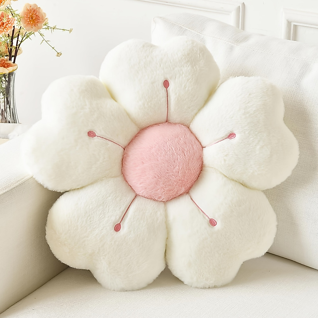 Almofada Macia De Pelúcia Com Flor De Margarida-Decorativa Aconchegante Para Cama E Sofá , Branco/Rosa , 13.7 Polegadas — imagen 2