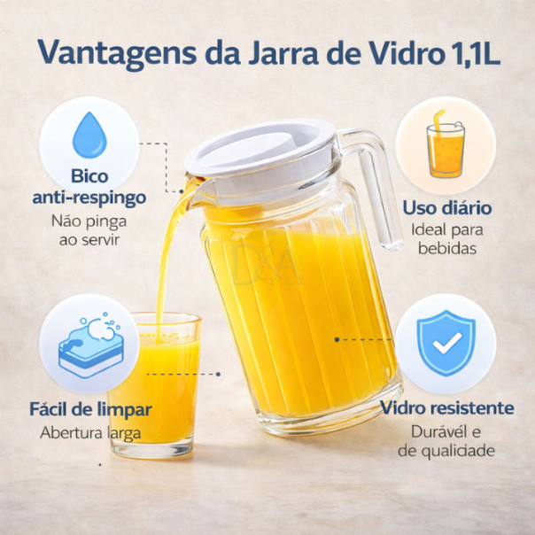 Jarra de Vidro Suiça 1L com Tampa Água Suco Vidro Resistente — imagen 3