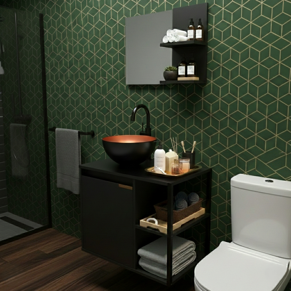 Kit Completo para Banheiro com Gabinete Industrial, Espelho e Cuba — imagen 3