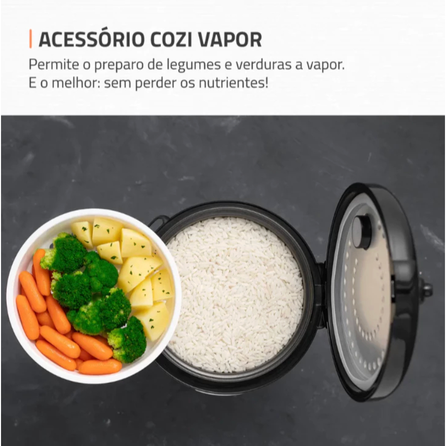 Panela de Arroz Elétrica Mondial 5 Xícaras NPE-08 127V ou 220V Antiaderente com Cozimento a Vapor Preta — imagen 5