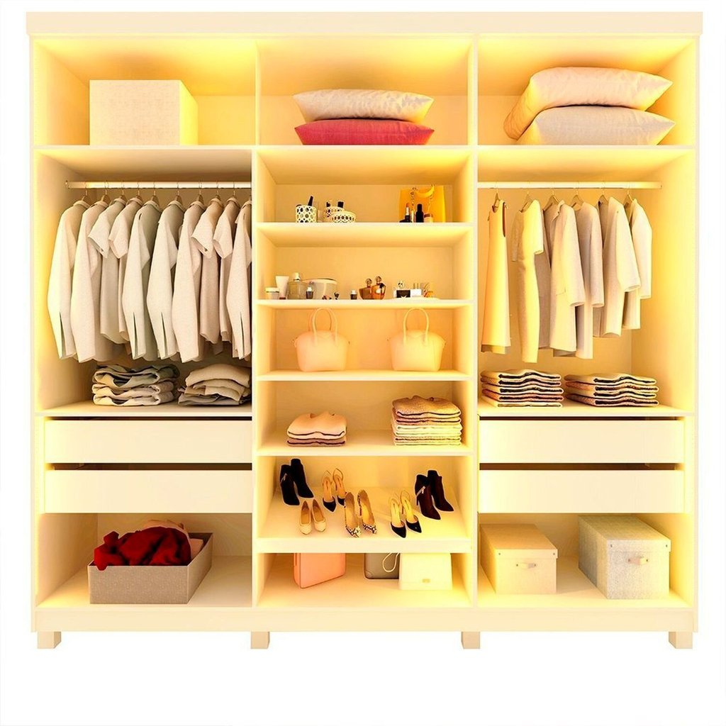 Guarda-Roupa Casal 6 Portas, com 6 Portas Reflecta com Pés com LED Imperatriz 100% MDF Yescasa Off White Off White — imagen 2