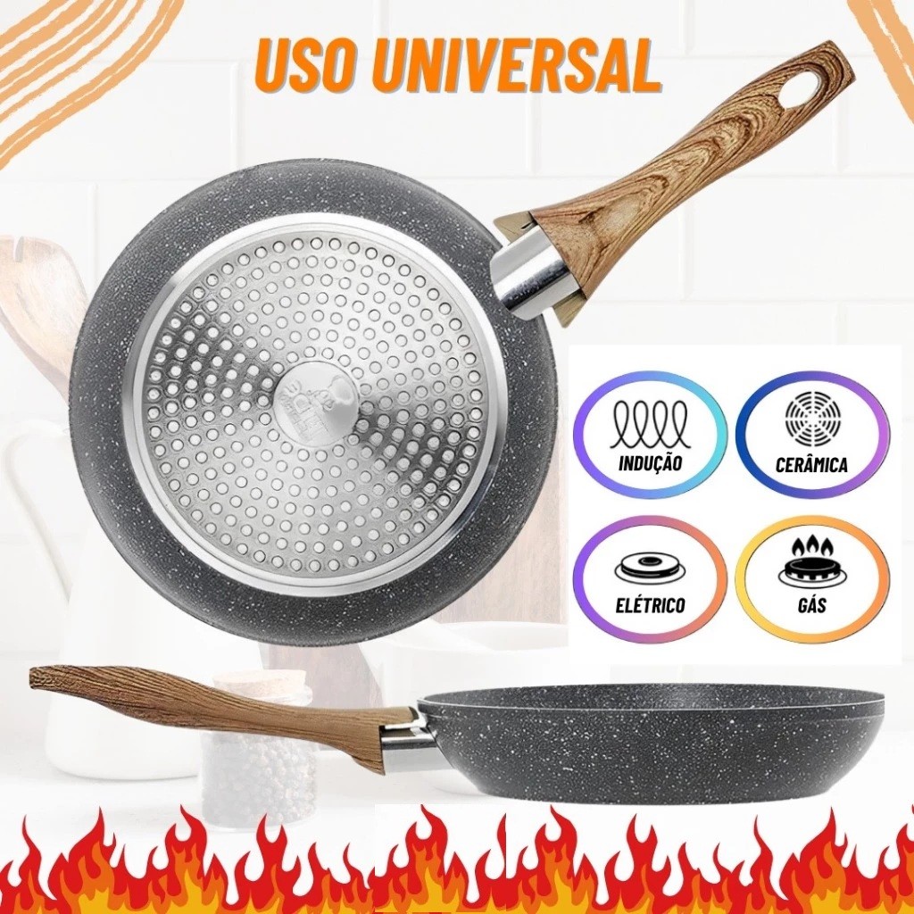 2/1 Frigideira 16 e 18cm Granito Antiaderente Indução de Alumínio Revestimento Cerâmico Premium Cabo Madeira — imagen 8