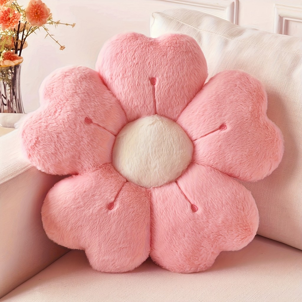 Almofada Macia De Pelúcia Com Flor De Margarida-Decorativa Aconchegante Para Cama E Sofá , Branco/Rosa , 13.7 Polegadas
