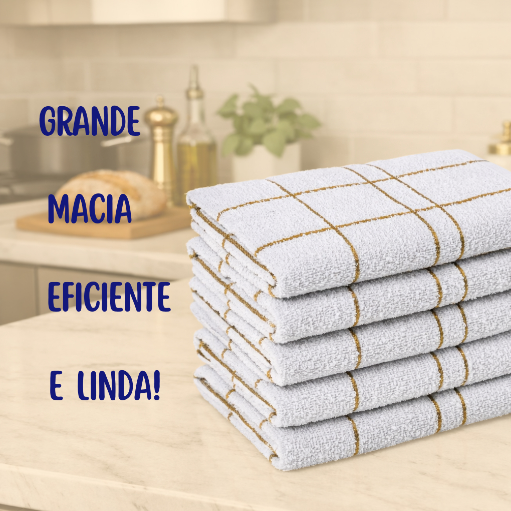 5 Pano Prato Cozinha Xadrez Branco c/ Dourado Grande Algodão Macio Laune Haus — imagen 6