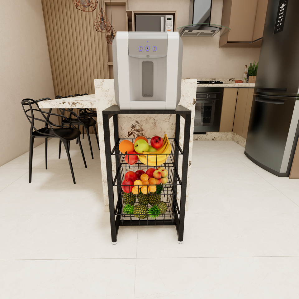 Fruteira De Chão Para Cozinha 3 Cestos Preto Fosco Multiuso — imagen 2