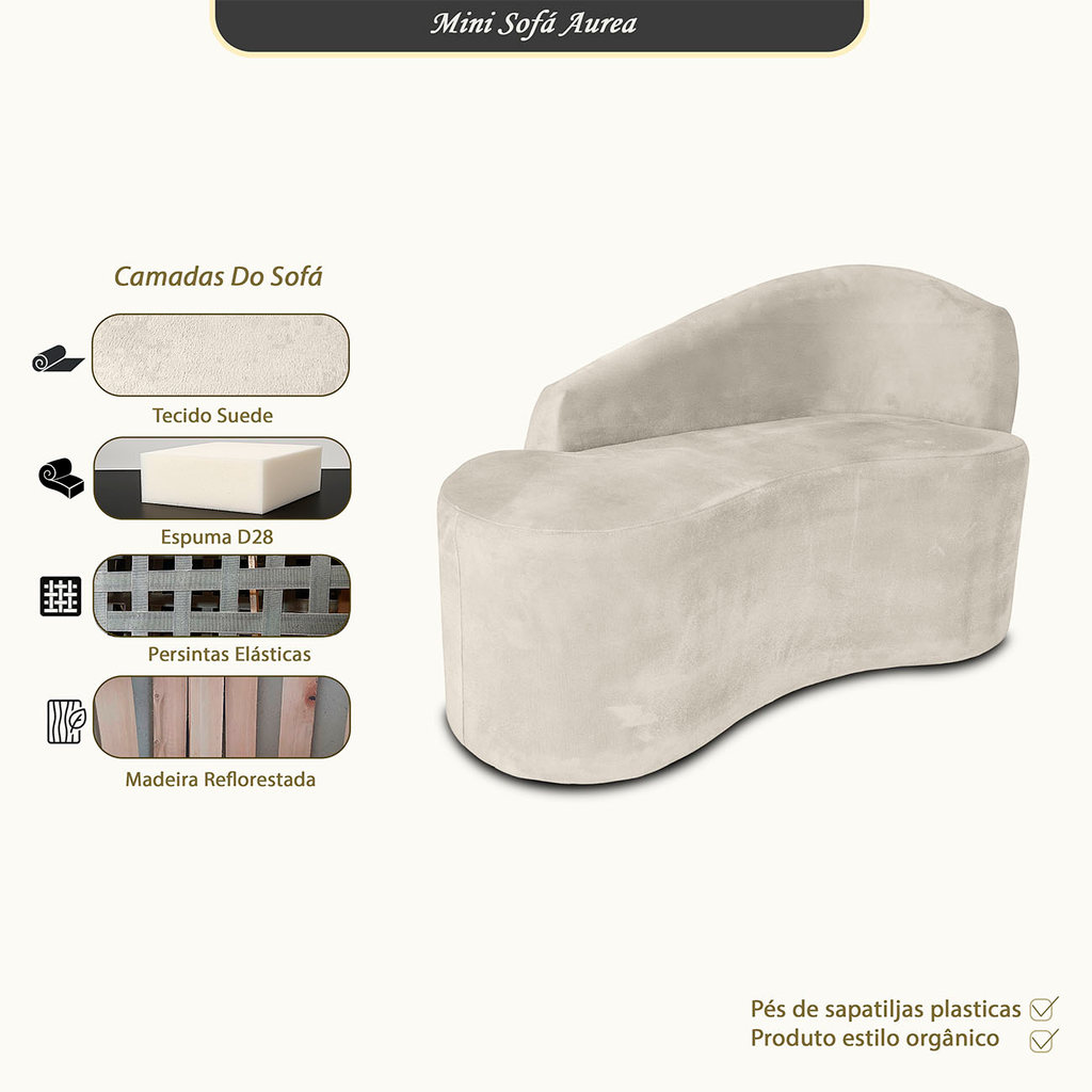 Mini Sofá Orgânico 2 Lugares Curvo Aurea Elegante Suede — imagen 2