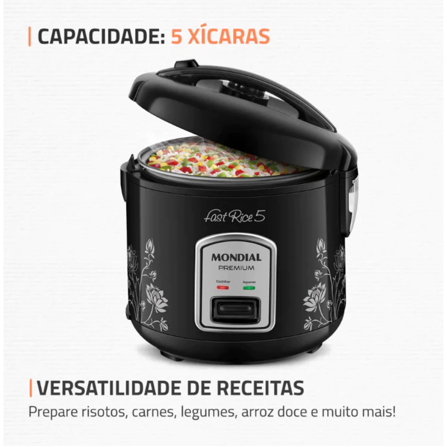 Panela de Arroz Elétrica Mondial 5 Xícaras NPE-08 127V ou 220V Antiaderente com Cozimento a Vapor Preta — imagen 2