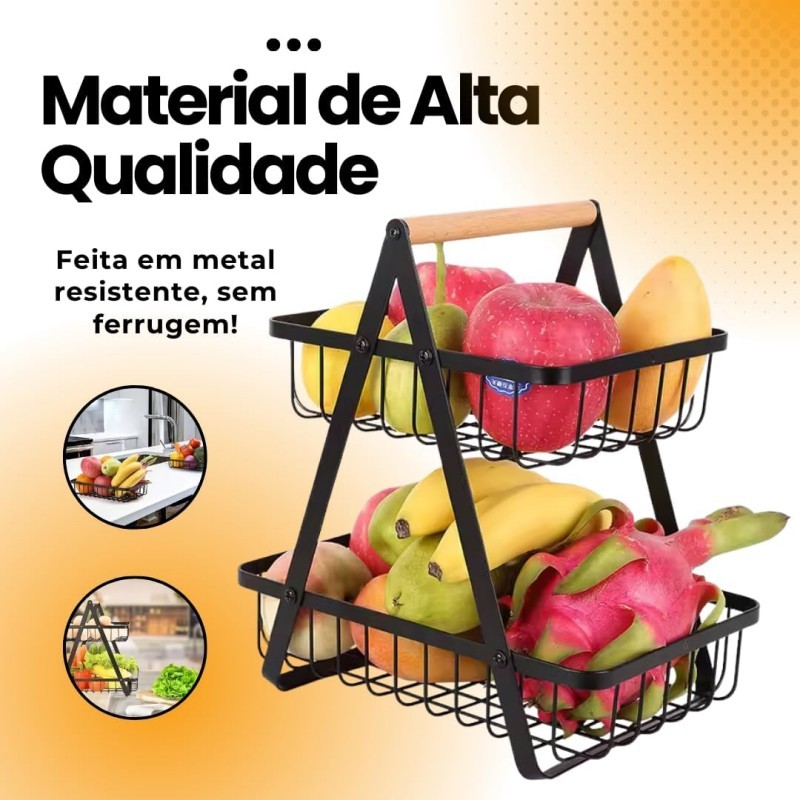 Fruteira de Mesa Cesto Organizador Multiuso Metal Aramado 3 Andares para Cozinha Casa Frutas Legumes​ — imagen 2