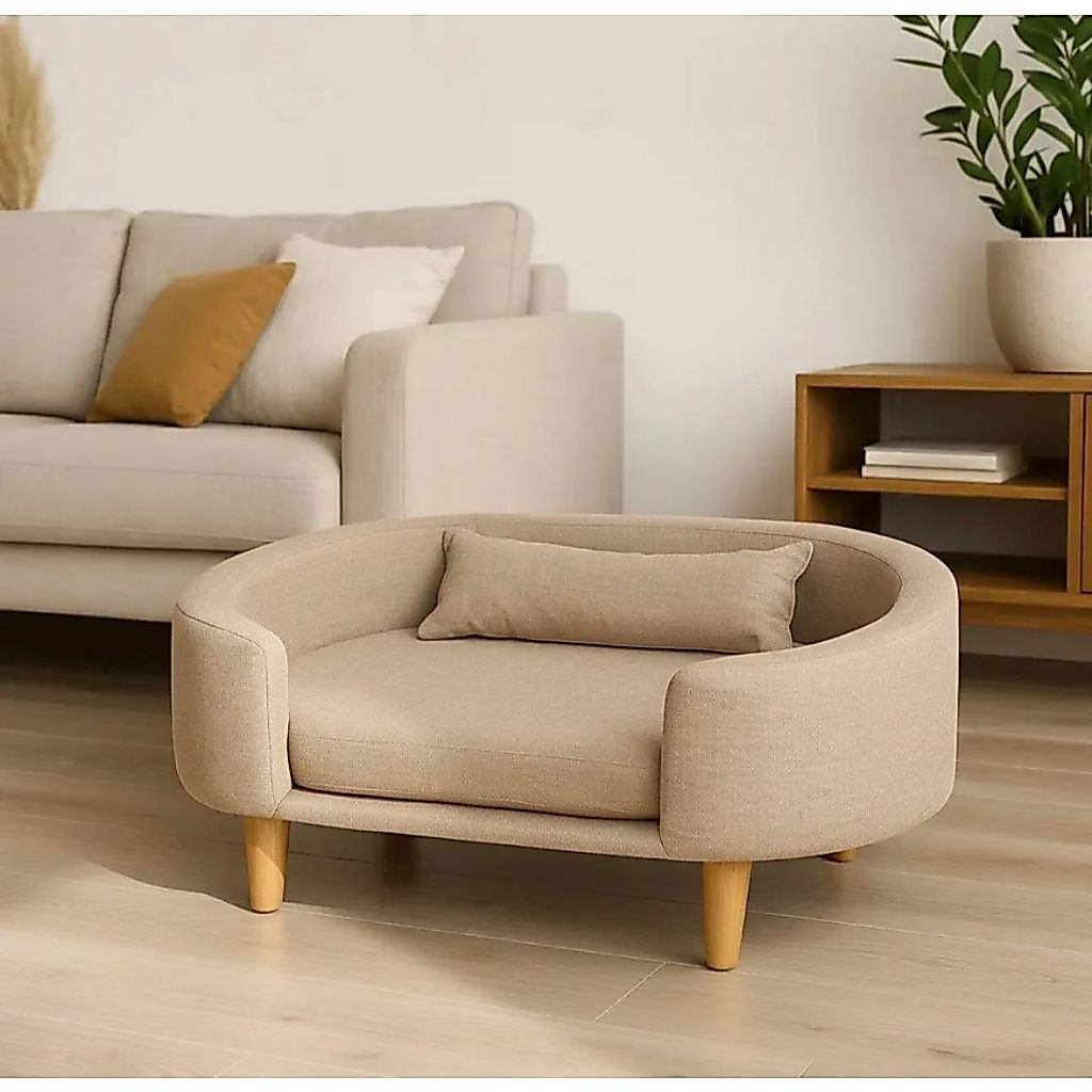 POLTRONA SOFÁ CAMA PET LUXO Linho e Veludo Com Almofada, ESPAÇOSA 90CM - Ideal para cães e gatos. — imagen 5