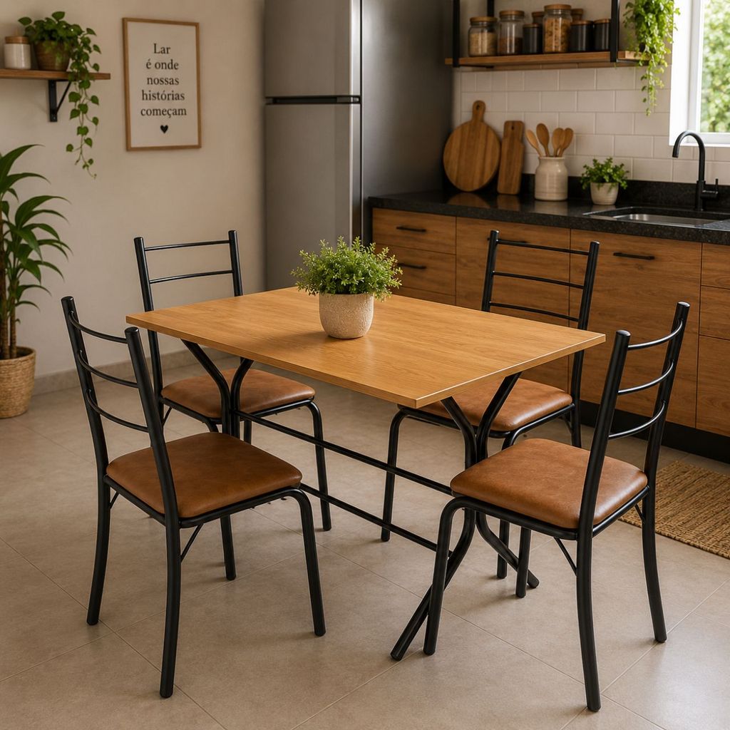 Conjunto Mesa com 4 Cadeiras 4 Lugares Cozinha Sala de Jantar MDF Aço Confortse — imagen 2