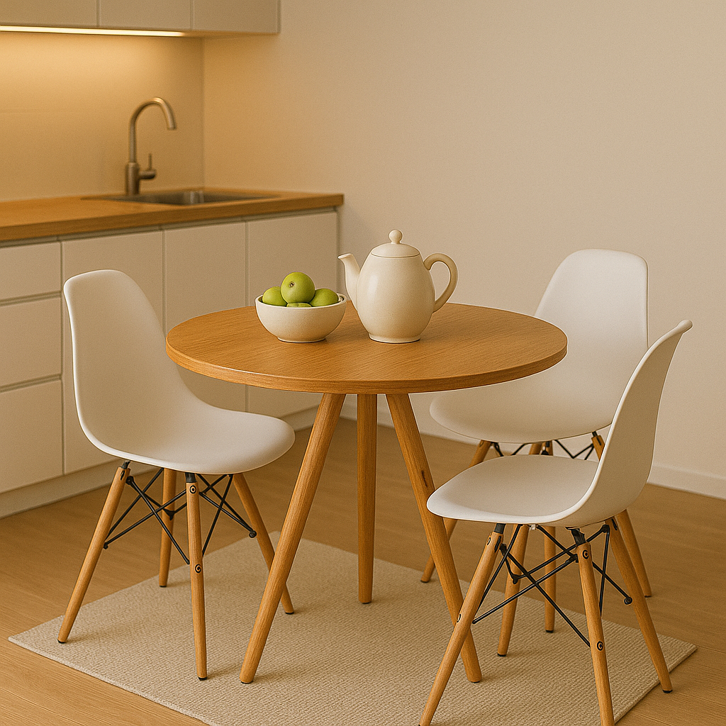 Mesa de Jantar Tampo de Madeira Redondo 70 / 80 cm Base 3 Pés Palito — imagen 5