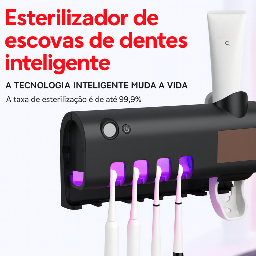 Porta Escova de Dentes UV com Dispenser de Pasta Dental Suporte Banheiro Sem Furar — imagen 4