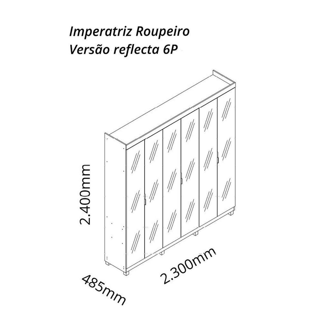 Guarda-Roupa Casal 6 Portas, com 6 Portas Reflecta com Pés com LED Imperatriz 100% MDF Yescasa Off White Off White — imagen 4