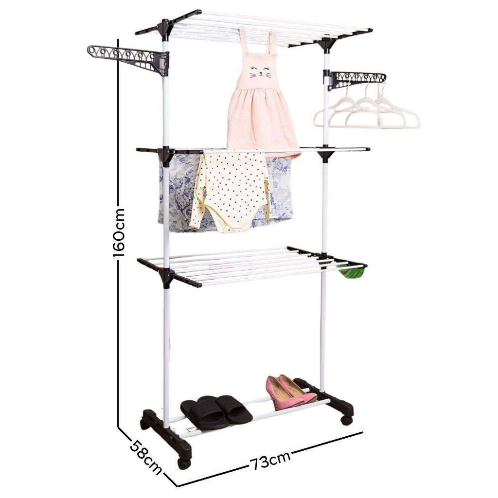 Varal De Chão Roupa Calcinha Grade 3 Andares Dobrável Portátil — imagen 2